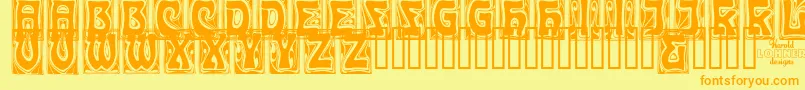 Fonte CarmenCaps – fontes laranjas em um fundo amarelo