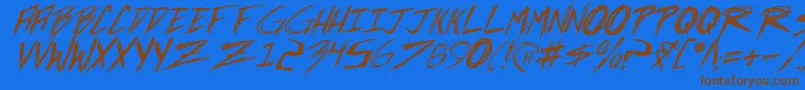 フォントIncubusi – 茶色の文字が青い背景にあります。