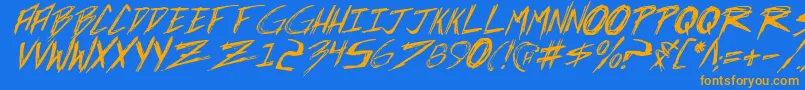 フォントIncubusi – オレンジ色の文字が青い背景にあります。