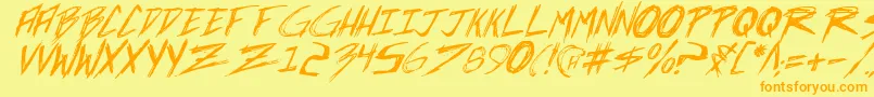 フォントIncubusi – オレンジの文字が黄色の背景にあります。