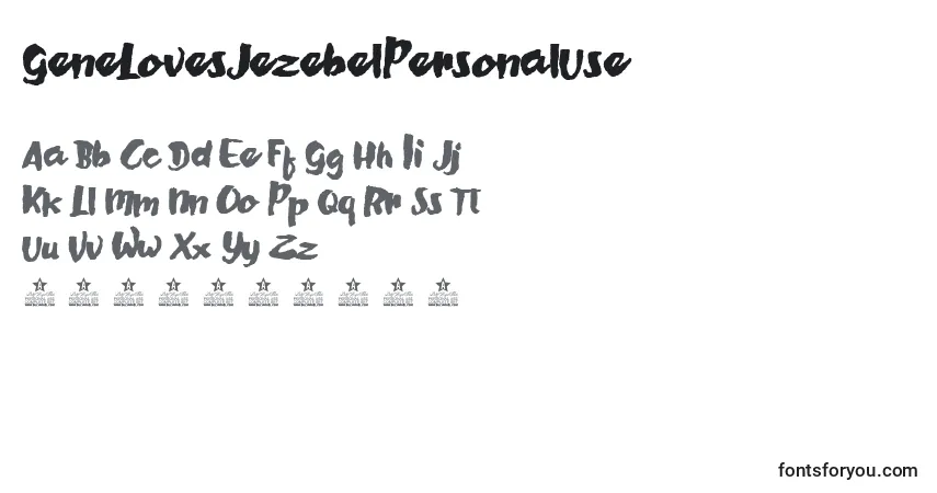 GeneLovesJezebelPersonalUse Font – alphabet, numbers, special characters