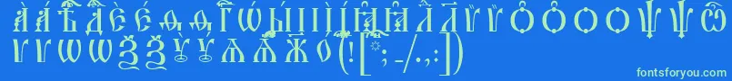 Шрифт IrmologionCapsUcsSpacedout – зелёные шрифты на синем фоне
