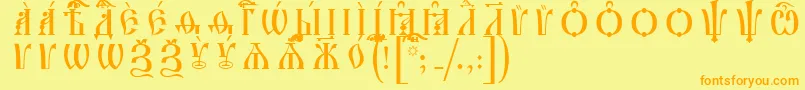 IrmologionCapsUcsSpacedout Font – Orange Fonts on Yellow Background