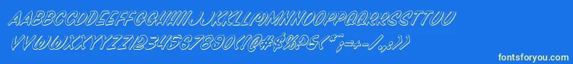 Pressdarlingshadital-Schriftart – Gelbe Schriften auf blauem Hintergrund