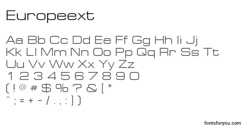 Czcionka Europeext – alfabet, cyfry, specjalne znaki