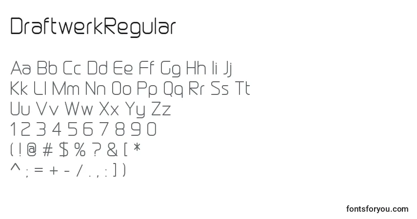 characters of draftwerkregular font, letter of draftwerkregular font, alphabet of  draftwerkregular font