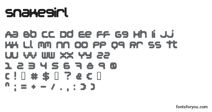 Шрифт Snakegirl – алфавит, цифры, специальные символы