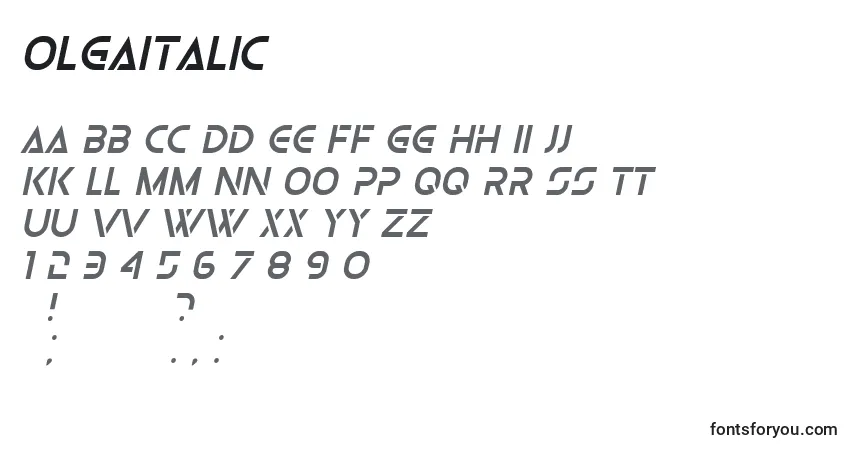 A fonte OlgaItalic – alfabeto, números, caracteres especiais
