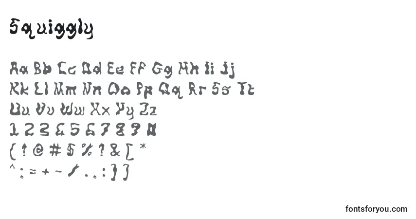 Schriftart Squiggly – Alphabet, Zahlen, spezielle Symbole