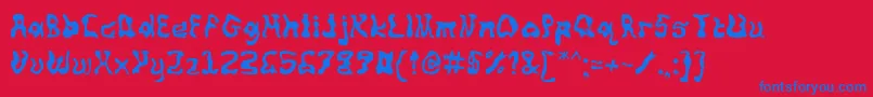 Squiggly Font – Blue Fonts on Red Background