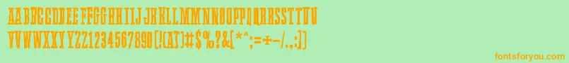 フォントLlamaMad – オレンジの文字が緑の背景にあります。