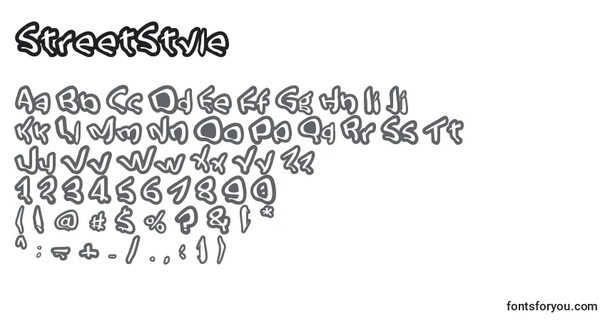 Czcionka StreetStyle – alfabet, cyfry, specjalne znaki