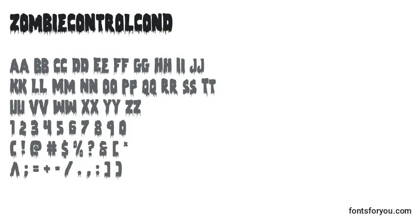 Czcionka Zombiecontrolcond – alfabet, cyfry, specjalne znaki