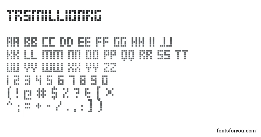 Шрифт TrsMillionRg – алфавит, цифры, специальные символы