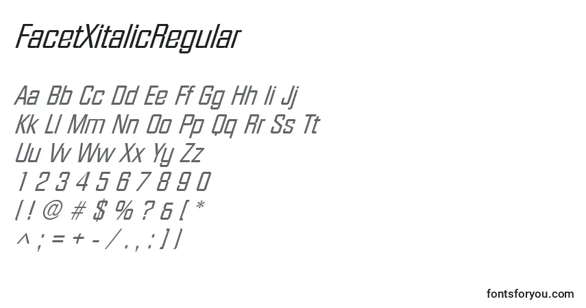 A fonte FacetXitalicRegular – alfabeto, números, caracteres especiais