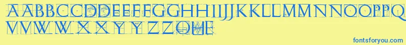 Romangridcaps Font – Blue Fonts on Yellow Background