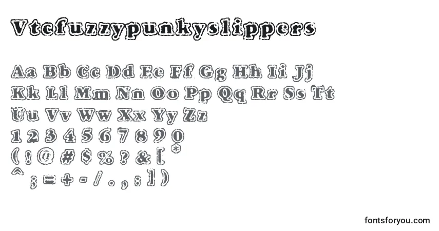 Czcionka Vtcfuzzypunkyslippers – alfabet, cyfry, specjalne znaki