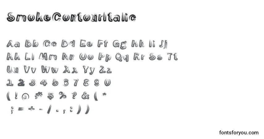 Шрифт SmokeContourItalic – алфавит, цифры, специальные символы