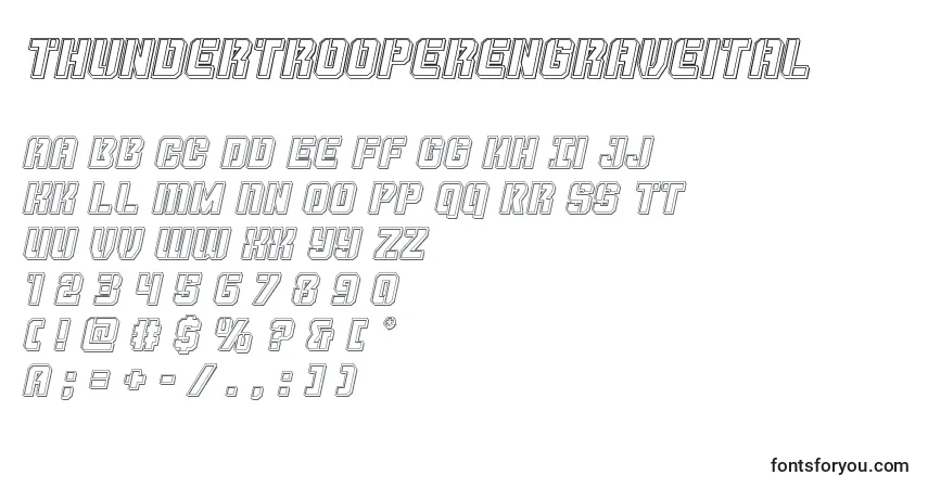 A fonte Thundertrooperengraveital – alfabeto, números, caracteres especiais