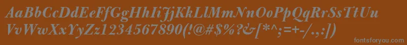 BulmerMtBolditalic-Schriftart – Graue Schriften auf braunem Hintergrund