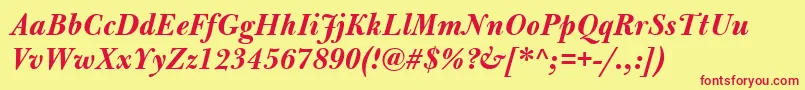 フォントBulmerMtBolditalic – 赤い文字の黄色い背景