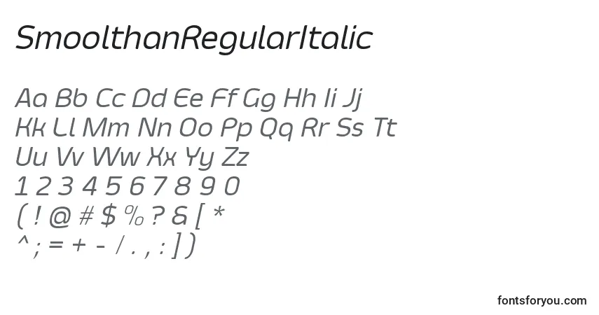 SmoolthanRegularItalicフォント–アルファベット、数字、特殊文字