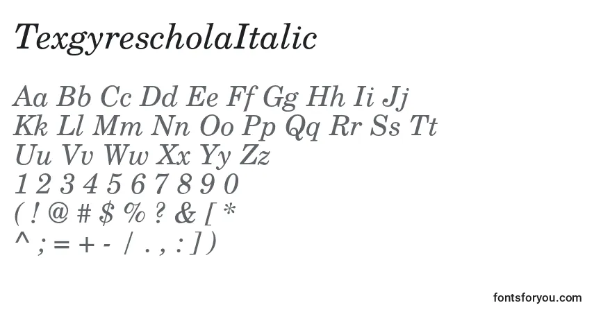 Schriftart TexgyrescholaItalic – Alphabet, Zahlen, spezielle Symbole