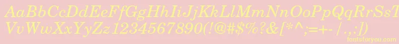 TexgyrescholaItalic-Schriftart – Gelbe Schriften auf rosa Hintergrund