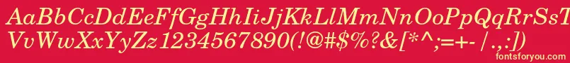 TexgyrescholaItalic-Schriftart – Gelbe Schriften auf rotem Hintergrund