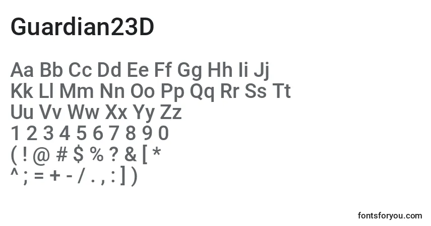 A fonte Guardian23D – alfabeto, números, caracteres especiais