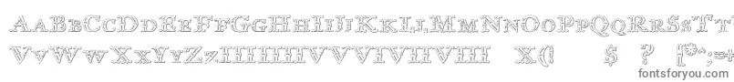 ImprentaRoyalNonpareilBeveled-fontti – harmaat kirjasimet valkoisella taustalla