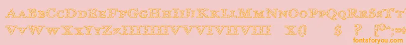 Fonte ImprentaRoyalNonpareilBeveled – fontes laranjas em um fundo rosa