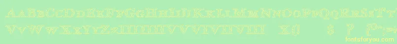 フォントImprentaRoyalNonpareilBeveled – 黄色の文字が緑の背景にあります