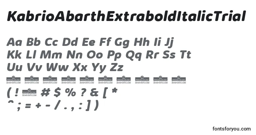 Czcionka KabrioAbarthExtraboldItalicTrial – alfabet, cyfry, specjalne znaki