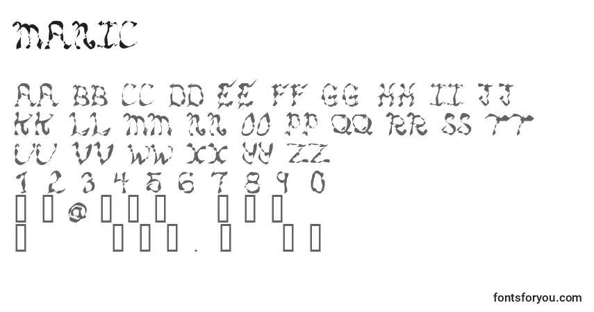 Czcionka Manic – alfabet, cyfry, specjalne znaki