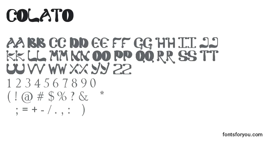 Czcionka Colato – alfabet, cyfry, specjalne znaki