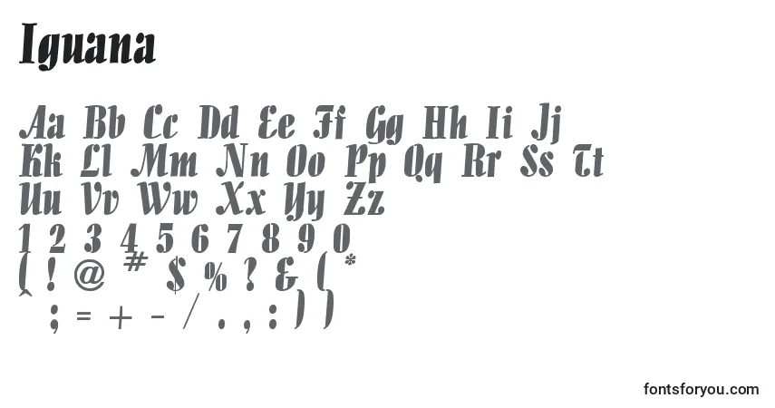 Schriftart Iguana – Alphabet, Zahlen, spezielle Symbole
