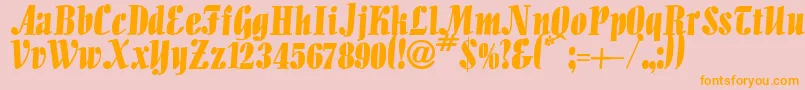 フォントIguana – オレンジの文字がピンクの背景にあります。