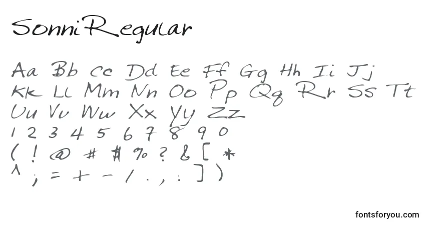 Fuente SonniRegular - alfabeto, números, caracteres especiales