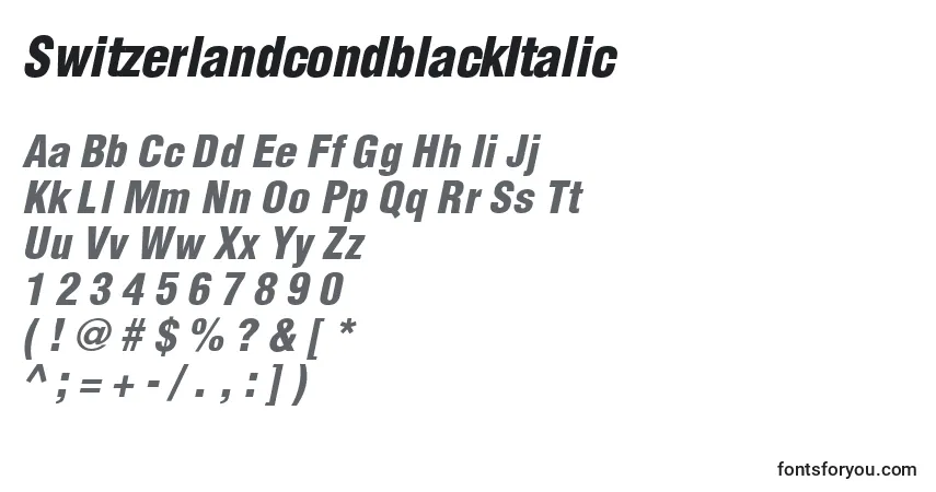 Шрифт SwitzerlandcondblackItalic – алфавит, цифры, специальные символы