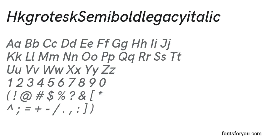 A fonte HkgroteskSemiboldlegacyitalic (59171) – alfabeto, números, caracteres especiais