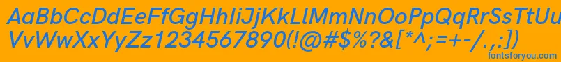 HkgroteskSemiboldlegacyitalic-Schriftart – Blaue Schriften auf orangefarbenem Hintergrund