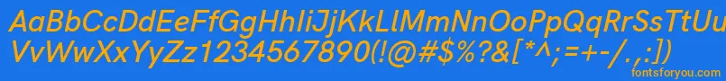 フォントHkgroteskSemiboldlegacyitalic – オレンジ色の文字が青い背景にあります。