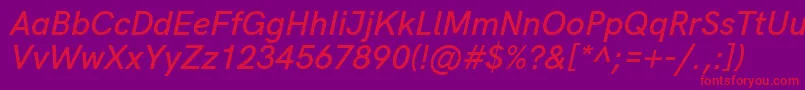 HkgroteskSemiboldlegacyitalic Font – Red Fonts on Purple Background