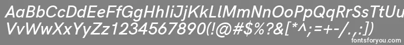 フォントHkgroteskSemiboldlegacyitalic – 灰色の背景に白い文字