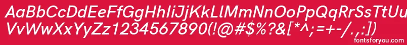 HkgroteskSemiboldlegacyitalic-fontti – valkoiset fontit punaisella taustalla