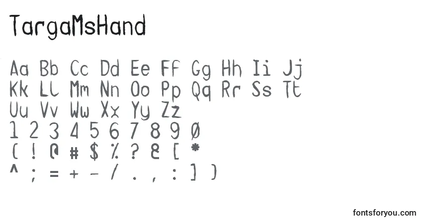 Schriftart TargaMsHand – Alphabet, Zahlen, spezielle Symbole