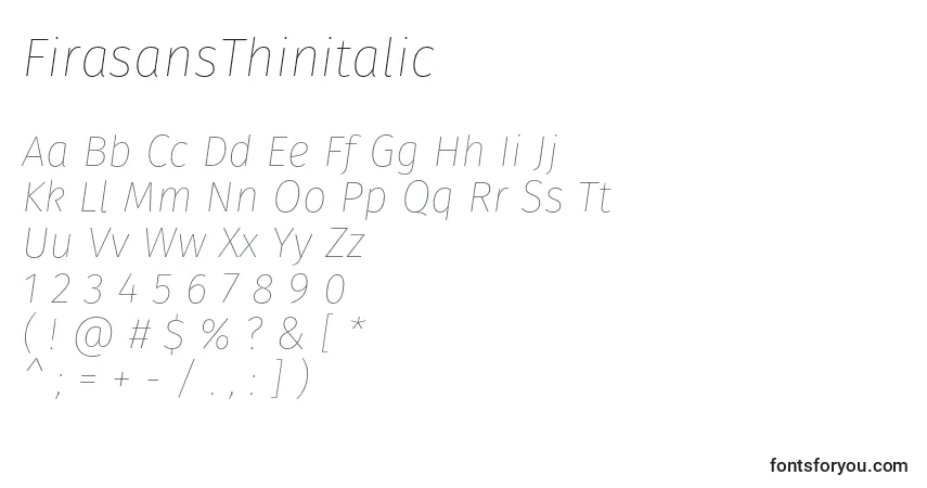 FirasansThinitalicフォント–アルファベット、数字、特殊文字