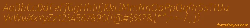 Weitere Informationen zur FirasansThinitalic-Schriftart FirasansThinitalic-Schriftart – Orangefarbene Schriften auf braunem Hintergrund
