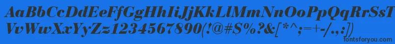 BodoniCeBoldItalic-Schriftart – Schwarze Schriften auf blauem Hintergrund